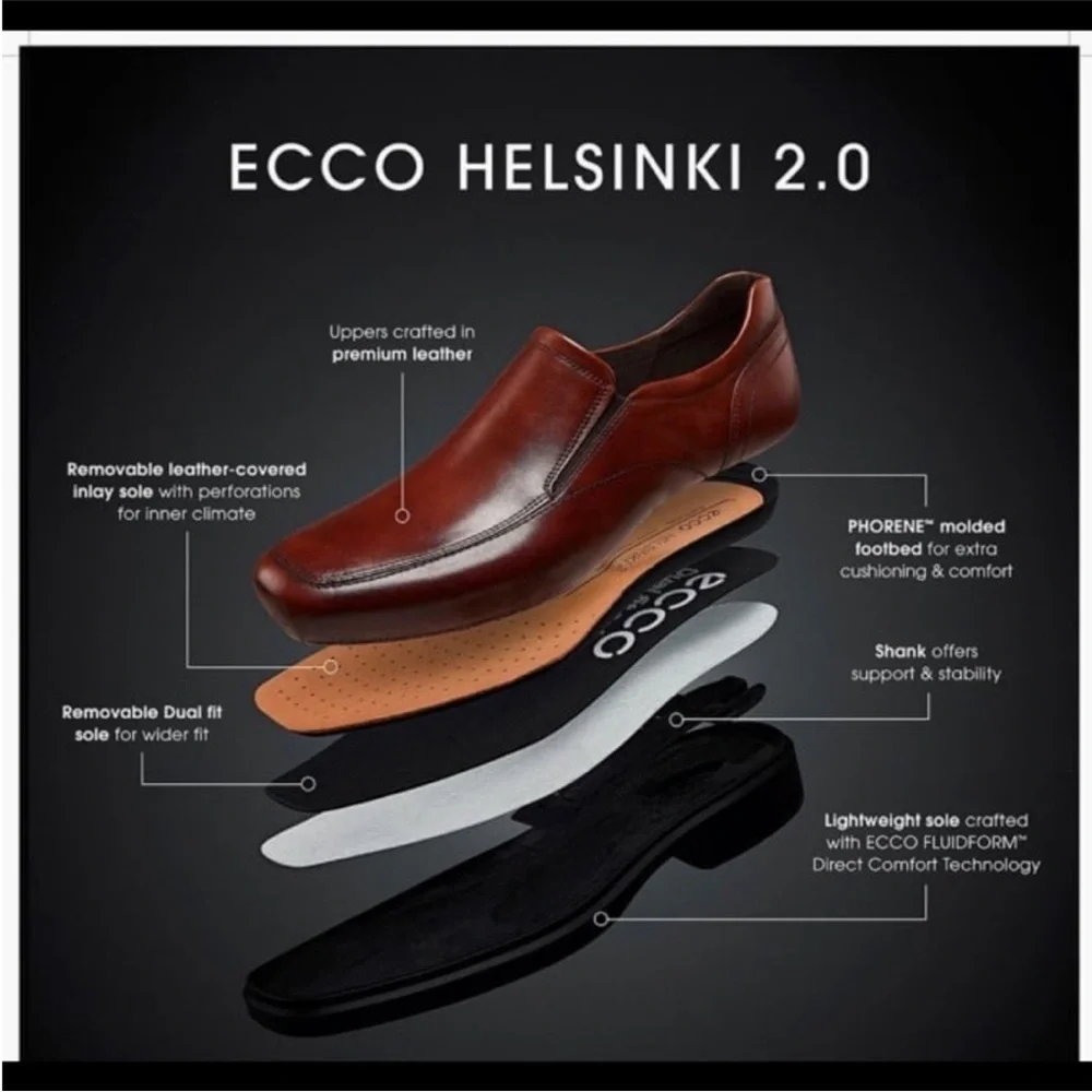 ECCO Helsinki 2.0‎ Apron Toe Leather Slip-On Men size 9